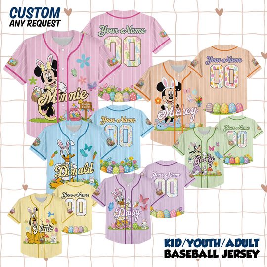 Discover Personalized Disney Easter Day Baseball Jersey, Custom Disney Mickey and Friends Shirt, Disney Baseball Team Outfit, Birthday Gift