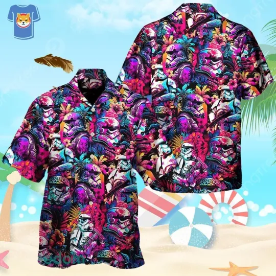 Discover Disney Star Wars Synthwave Cool Stormtrooper Aloha Hawaiian Shirt