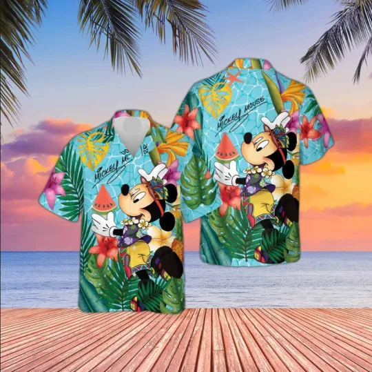 Discover Disney Mickey Mouse Vacation Watermelon Slice Aloha Hawaiian Shirt