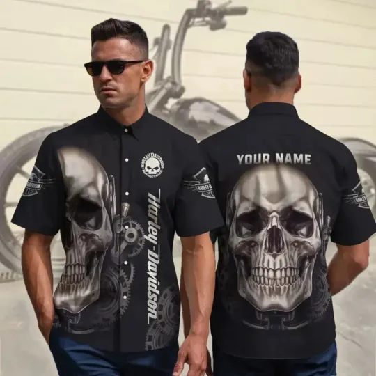 Discover Personalized Haarleyy Davidson Button Down Hawaiian Shirt, Unisex Size S - 5XL