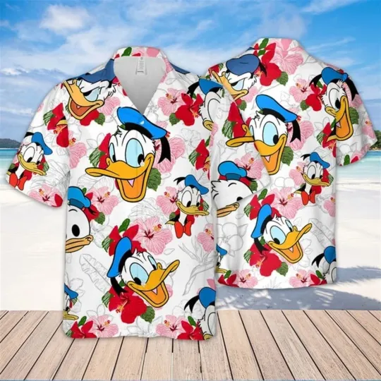 Discover Disney Mickey And Friends Donald Duck Hibiscus Aloha Hawaiian Shirt