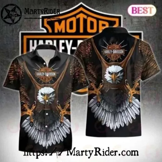 Discover Eagle Landing Harley Motor Racing Davidsonn Aloha Shirt With Spread Wings Design