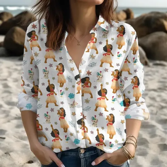 Discover Disney Moana and Pua Women's Tropical Blouse Summer Shirt