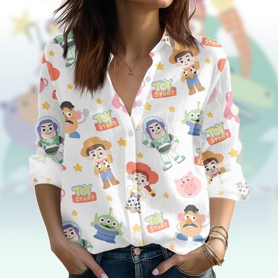 Discover Toy Story Blouse Shirt, Buzz Lightyear Button Women Shirt, Woody Women Top, Women Blouse Top, Gift for Pixar Fan