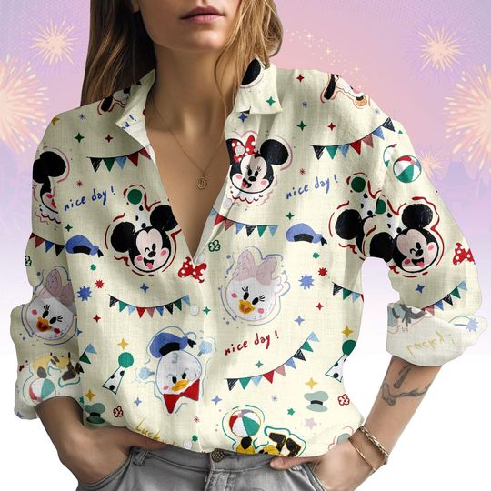 Discover Disney Blouse Shirt, Mickey Mouse Button Women Shirt, Minnie Mouse Women Top, Women Blouse Top, Gift for Disney Fan