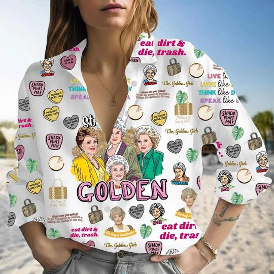 Discover Stay Golden Blouses Shirt, Stay Golden Linen Shirt,  Stay Golden Women Blouse, Stay Stay Golden Mom Button Up Shirt, Gift For Her
