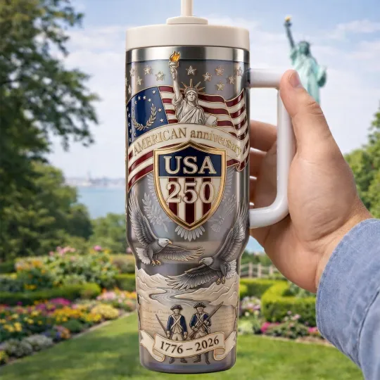 Discover USA 250 Anniversary Tumbler 40oz American Patriotic Eagle 1776 2026 Gift