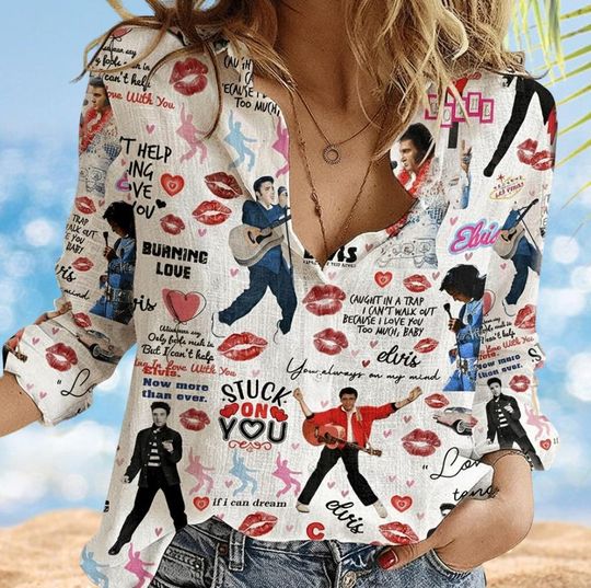 Discover Elvis Presley Linen Shirt Women’s Blouse Rock and Roll Music Aloha Shirt