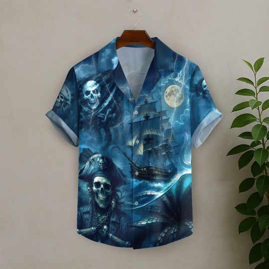 Discover Pirate Hawaii Shirt for Men and Women, Octopus and Skull Pirate Hawaiian Shirts, Pirate Party Outfit