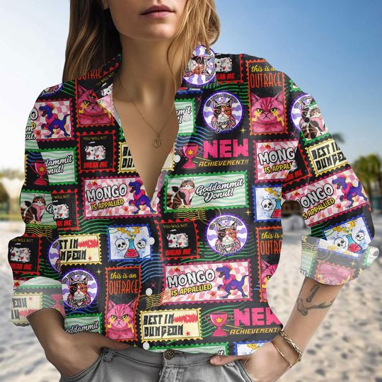 Discover Dungeon Crawler Carl Blouse Shirt, Princess Donut And Mongo Linen-look Shirt, Graphic Shirt