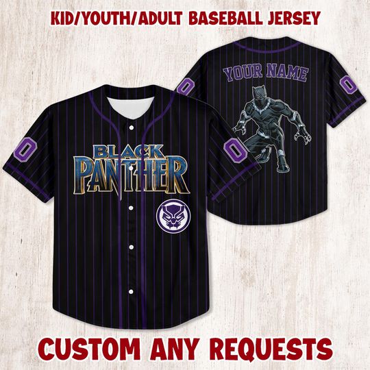Black Panther Jersey Shirt, Superhero Baseball Jersey, Kids Youth Adult Gift