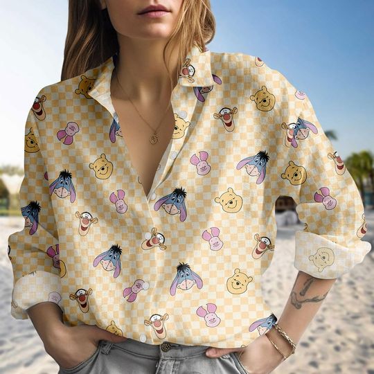 Discover Winnie The Pooh Blouse Shirt, Disney Pooh Bear Button Down Top, Vintage Disney Aesthetic Tee