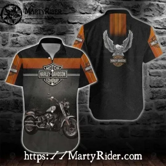 Discover Cruiser Motorcycle Harley Motor Racing Davidsonn Aloha Shirt In Rust Black Tones