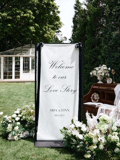 Fabric Wedding Sign Custom Welcome Banner, Ceremony Decor, Garden Wedding Entrance, Rustic Reception Signage