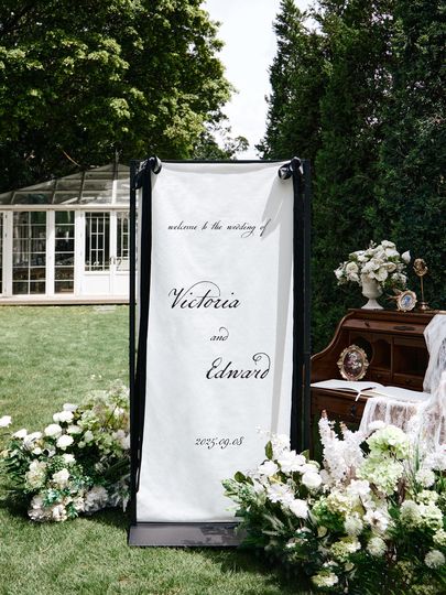 Discover Fabric Wedding Welcome Sign, Custom Elegant Vertical Script, Welcome Banner Outdoor Decor