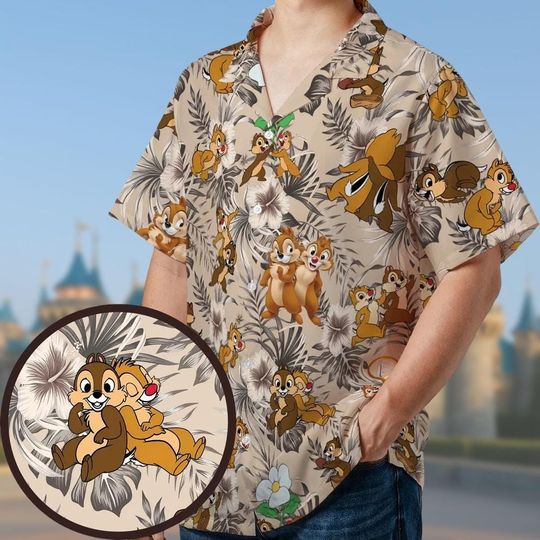 Discover Chip and Dale Hawaiian Shirt, Cartoon Button Shirt, Cute Chipmunk Button Down Shirt, Fun Vacation Shirt, Birthday Gift