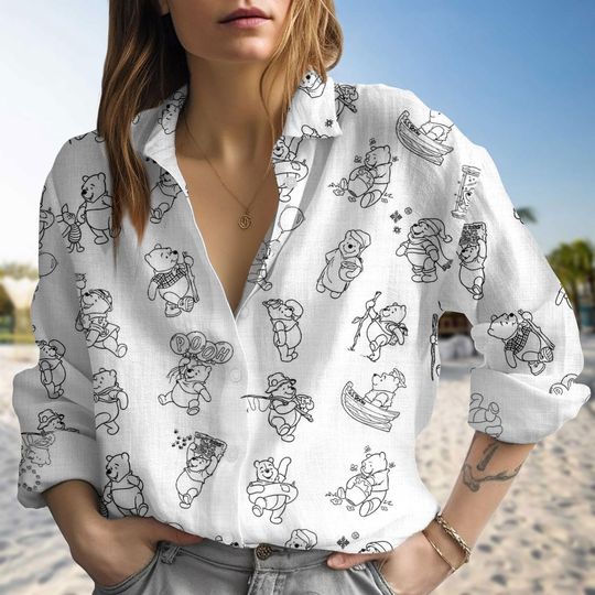 Winnie the Pooh Women's Blouse, Disney Pooh Shirt, Casual Disneyland Top