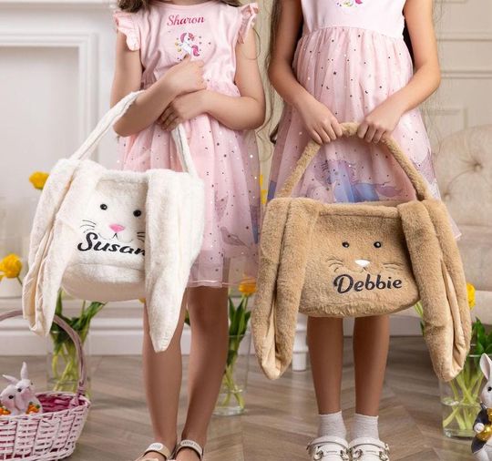 Discover Personalized Plush Easter Bunny Basket: Custom Kids Easter Bag