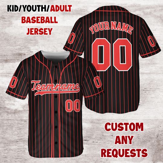 Discover Pinstripe Baseball Jersey Shirt, Personalized Team Name Number Jersey, Kids Youth Adult Gift