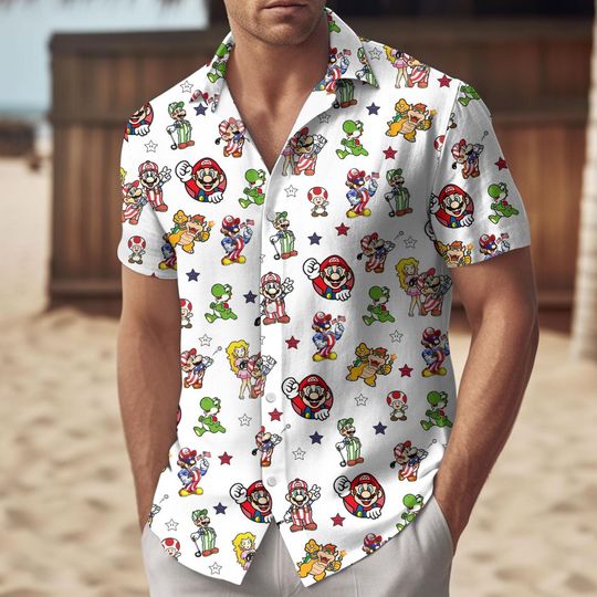 Discover Super Mario 4th of July Matching Set, Super Mario Hawaiian Shirt, Gamer Independence Day Vacation Outfit, Independence Day Gift