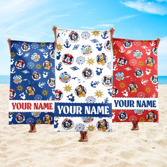 Discover Personalized Mickey and Friends Cruise Beach Towel,Disney Cruise Line Sailing Summer Vacation Pool Party Towels, Bridesmaid Towel