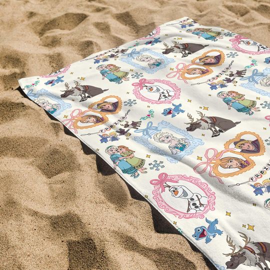 Discover Personalize Magical Frozen Coquette Beach Towel, Custom Snowflake Bow Beach Towel, Disney Princess Birthday Girl Summer Vacation Gear Gift