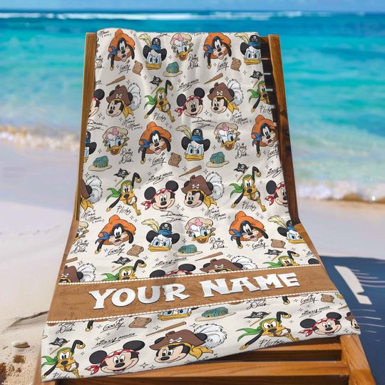Discover Personalized Adventurous Pirate Mickey and Friends Beach Towel, Donald Daisy Goofy Sea Adventure Pool Party Towels, Bridesmaid Towel