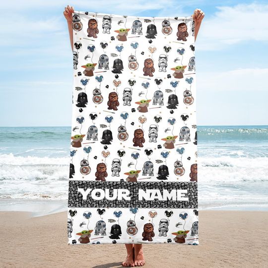 Discover Personalized Epic Star Wars Balloon Beach Towel, Yoda Darth Vader R2D2 BB8 Pool Party Towels, Bridesmaid Towel, Birthday Gift