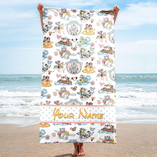 Discover Personalized Coquette Bows Mickey and Minnie Beach Towel, Walt Disney Castle Pool Party Towels, Bridesmaid Towel, Birthday Gift