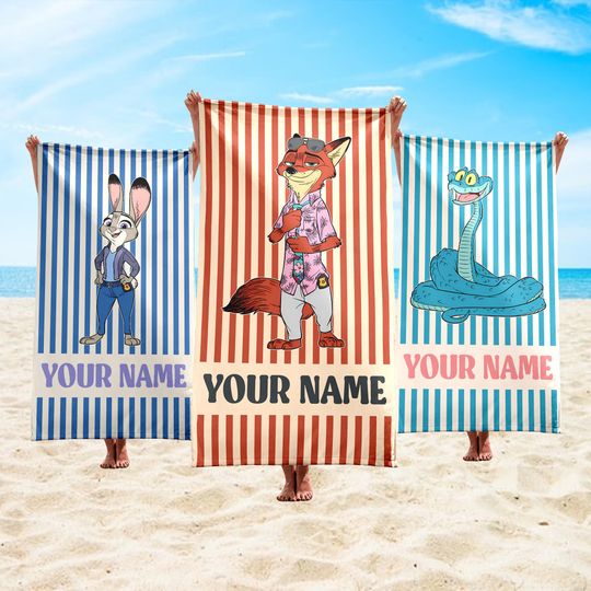 Discover Personalized Disneyt Zootopia 2 All Characters Beach Towel, Disney Judy Hopps, Nick Wilde Pool Party Towels, Bridesmaid Towel, Birthday Gift