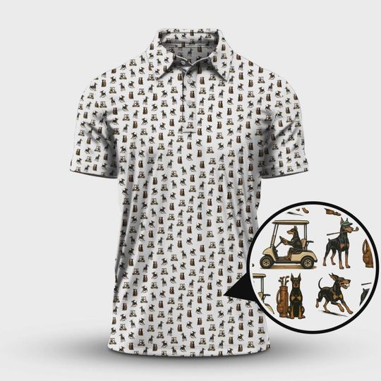 Discover Doberman Pattern Golf Shirt, Funny Dog Golf Style, Casual Golf Day Wear, Cool Look For Golf Lovers, Gift For Him