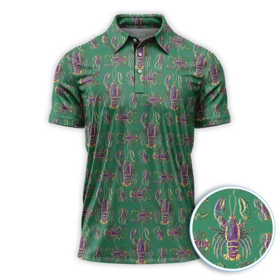 Discover Mardi Gras Crawfish Pattern Golf Polo, Louisiana Crawfish Golf Shirt For Men, Funny Mardi Gras Golf Top, Golf Gift For Golfer
