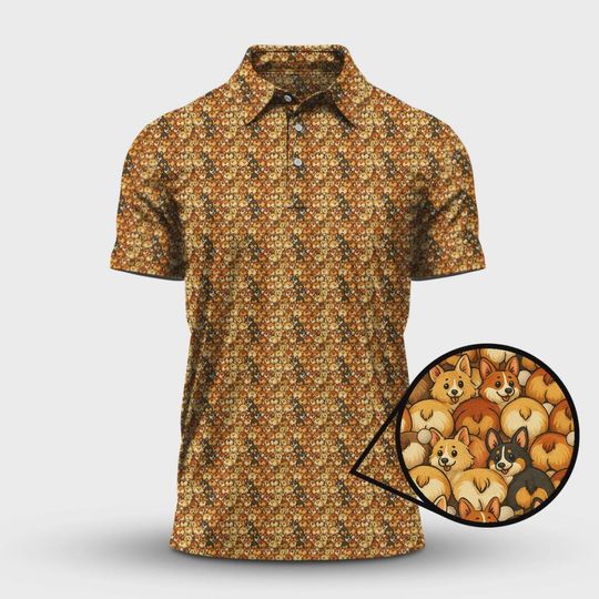 Discover Corgi Pattern Golf Shirt, Funny Dog Golf Shirt, Corgi Golf Shirt For Golfer, Golf Shirt For Dad