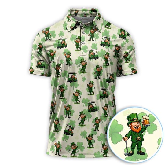 Discover St Patricks Day Golf Pattern Shirt, Pattern Shamrock Polo, Casual Irish Golf Style Tee, Gift For Golfers