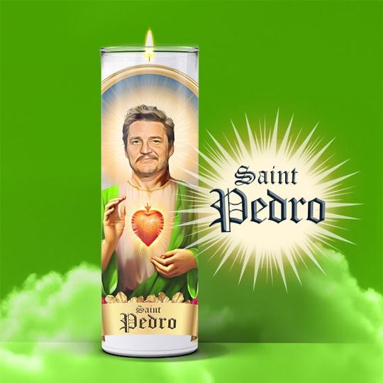 Saint Pedro Pascal Prayer Candle Sticker, Parody, Devotional, Novelty, Funny Celeb Prayer Candle Label