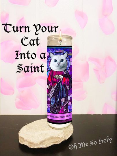 Discover Custom Pet Saint Candle | Your Cat as a Saint | Custom Cat Prayer Candle | Custom Pet Prayer Candle | Honor your Pet Candle