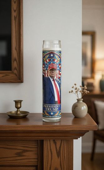 Discover Saint Donald Trump Prayer Candle - Unscented 8 Glass Jar, MAGA 2024