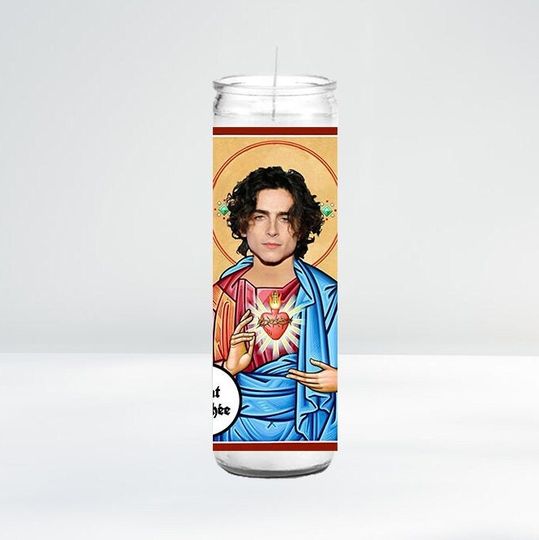 Saint Timothe Celebrity Prayer Candle | 8" Unscented | Funny Gift Idea