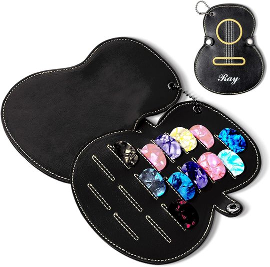 CALLIE Leather Guitar Pick Holder Personalized Guitar-Shaped Storage Bag for Guitarists