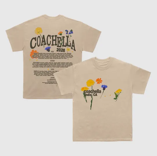 Discover Coachellla 2026 Merch In Indio California Pressed Flowers 2026 Lineup Tshirt
