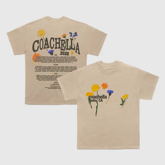 Discover Coachellla 2026 Merch In Indio California Pressed Flowers 2026 Lineup T-Shirt