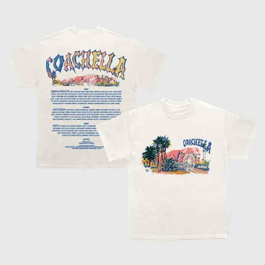 Discover Coachellla 2026 Merch In Indio California Pastels 2026 Lineup White T-Shirt