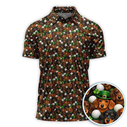 Discover Dachshund St. Patricks Day Golf Polos, Wiener Dog Pattern Golf Set for Men, Funny Golf Gift for Golfer