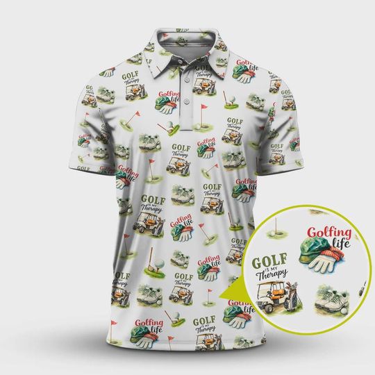 Discover Golf Is My Therapy Pattern Golf Shirt, Funny Golf Polo, Golf Gift for Golf Lovers