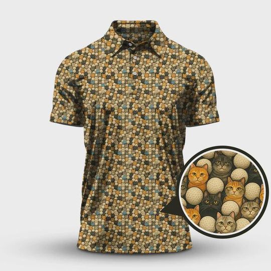 Discover Funny Cat Print Polo, Cat Pattern Golf Shirt, Crazy Golf Shirt For Cat Lovers, Golf Gift For Mom