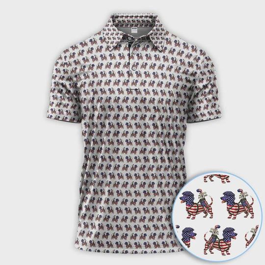 Discover Patriotic Dachshund Golf Polos, 4th of July USA Flag Wiener Dog Golf Shirt, Funny American Dog Pattern Golf Polo, Golf Gift For Golfer