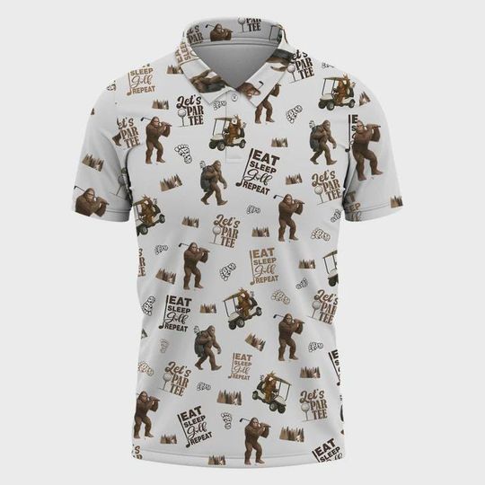 Discover Lets Par Tee Bigfoot Golf Polo Shirt, Pattern Golf Shirt For Men, Funny Sasquatch Golf Shirt