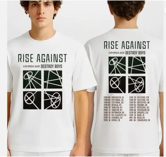 Rise Against Tour Dates Poster Spring 2026 Across USA T-Shirt  White MZ516