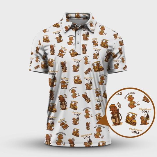 Discover Dachshund Pattern Golf Polos, Funny Dachshund Golf Shirt, Pattern Golf Shirt For Golfers, Gift For Dog Lovers