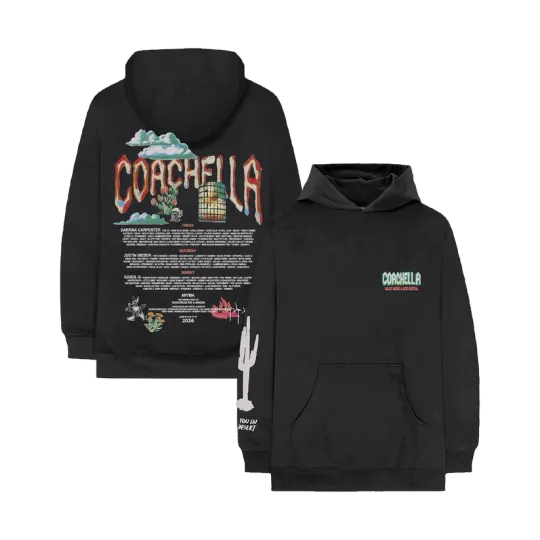 Discover Coachellla Desert Icons 2026 Lineup Black Hoodie